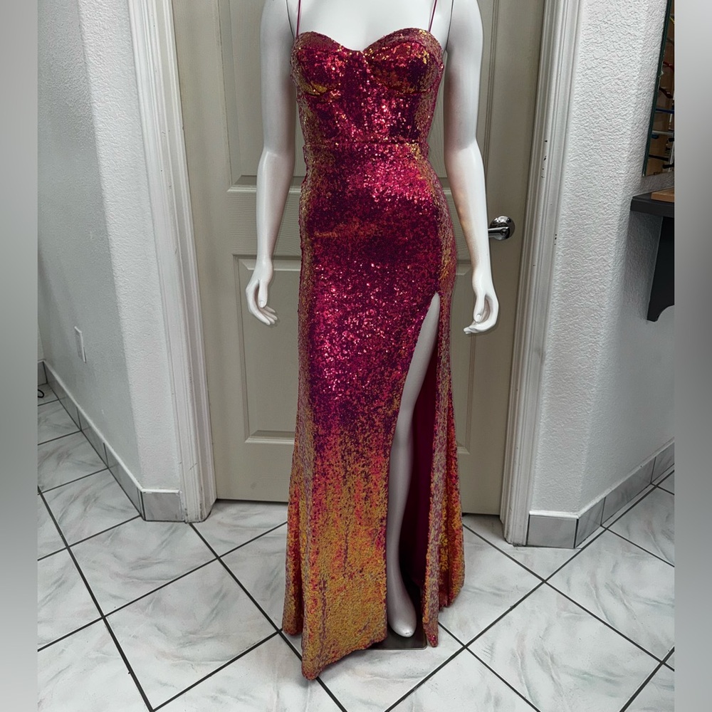 Sequin Pink and Gold Evening Dress
